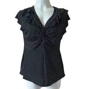 Dressbarn Vintage Black White Polka Dot Stretch Top Womens Large Made in USA